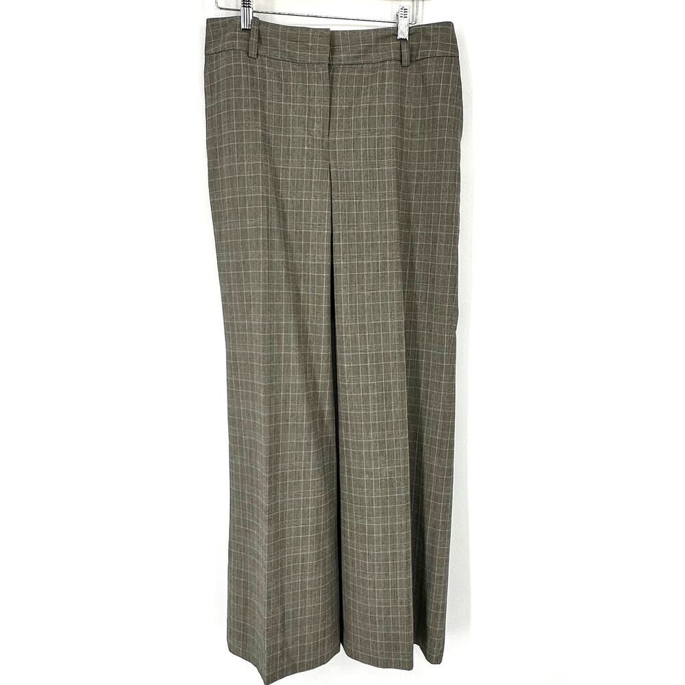 Ann Taylor Plaid Wide Leg Slacks Gray Women’s 8 Lined Career EUC Pockets Classic